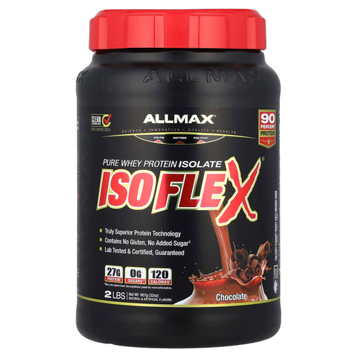 ALLMAX, ISOFLEX®, чистый изолят сывороточного протеина, шоколад, 2 фунта (907 г)