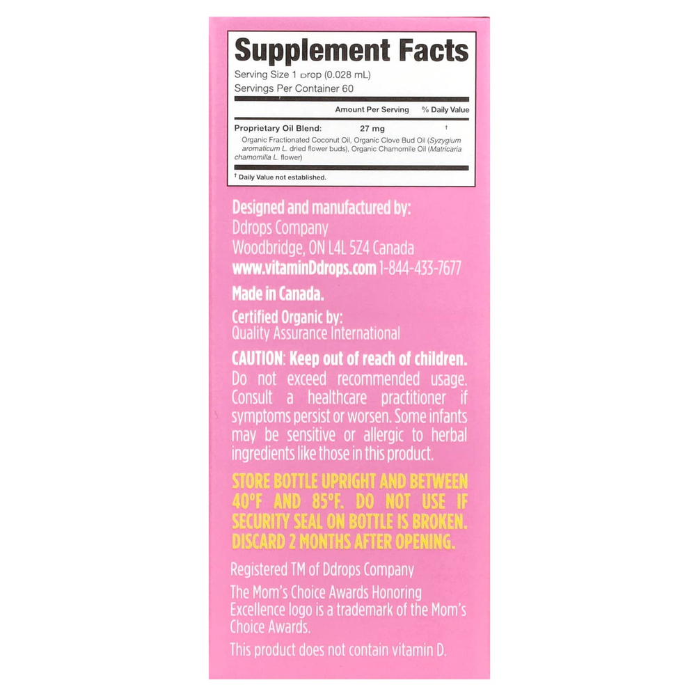 Ddrops, Органические капли для прорезывания зубов, для детей от 3 месяцев, 60 капель, 1,7 мл (0,06 жидк. унц.)