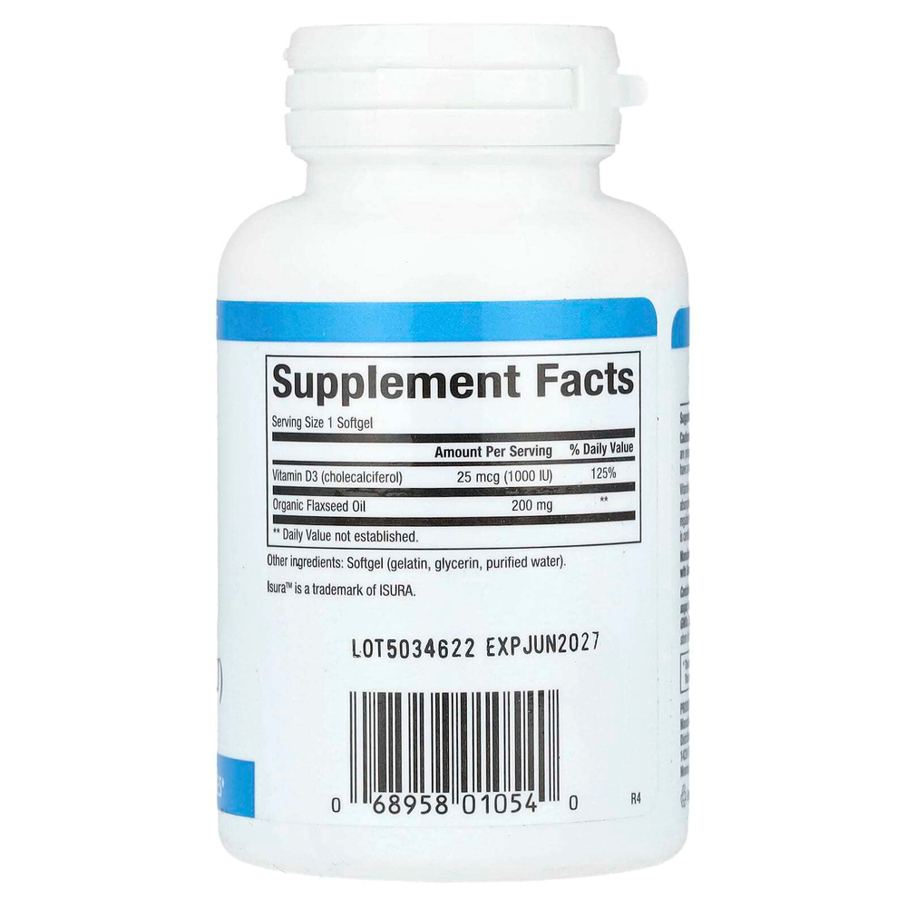 Natural Factors, витамин D3, 25 мкг (1000 МЕ), 180 капсул
