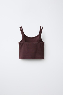 ZARA КОМПЛЕКТ В РУБЧИК ИЗ ТОПА И ПРЯМЫХ БРЮК, КОРИЧНЕВЫЙ