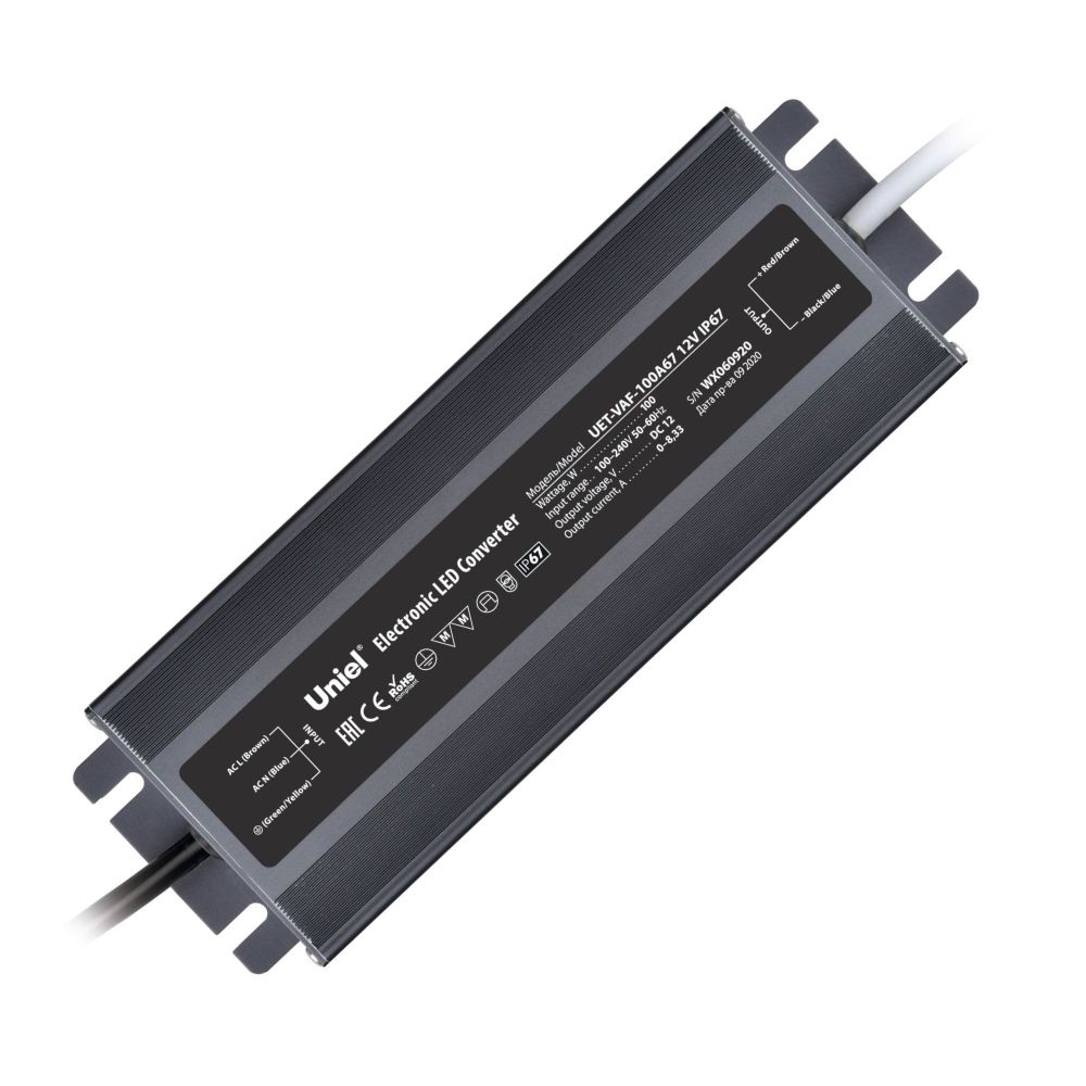 UET-VAF-100A67 12V IP67 Блок питания ультратонкий. 100Вт. Металлический корпус. TM Uniel