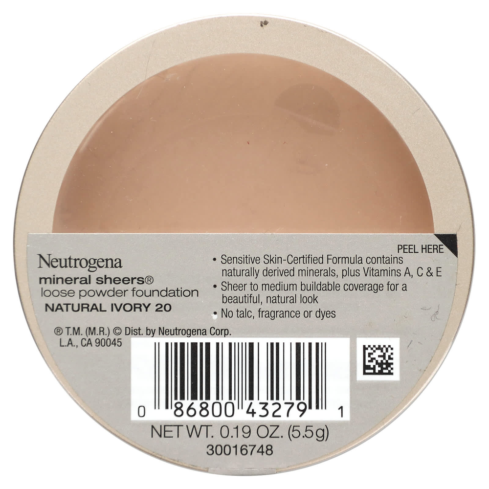 Neutrogena, Mineral Sheers рассыпчатая основа, натуральная слоновая кость 20, 5,5 г (0,19 унции)