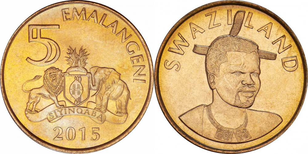 Эсватини (Свазиленд) 5 эмалангени, 2015 Король Мсвати III XF
