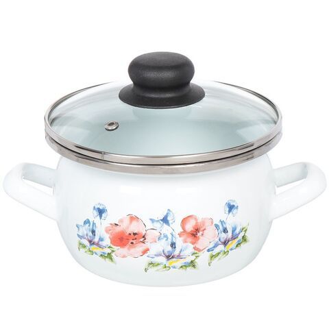 Кастрюля сталь, эмал, 1.5 л, с крыш, Сантэкс, Маки, 1-2415112, индукц