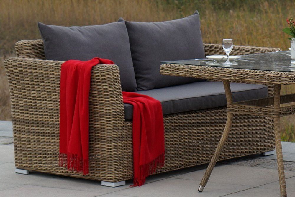 Капучино, диван коричневый/соломенный/бежевый/графит, искусственный ротанг