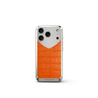 Чехол для iPhone 17 на магните - Натуральная кожа Аллигатора - Оранжевый