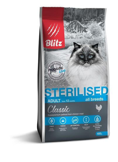 Blitz Classic Sterilised Cat сухой корм для стерилизованных кошек с курицей Blitz Classic Sterilised Cat сухой корм для стерилизованных кошек с курицей