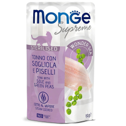 Monge Supreme sterilized cat для кошек из тунца с желтоперой камбалой и зеленым горошком 80г