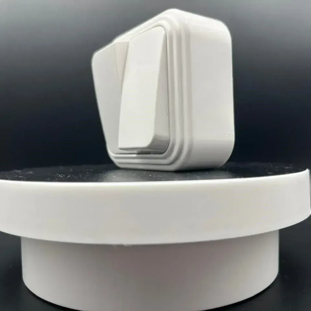 выключатель двухклавишный накладной, Белорусский двойной наружный, белый