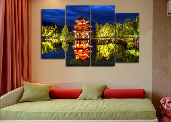 Модульная картина "Вечер в японском саду"