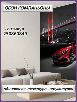 3D Фотообои красная машина и ночной город