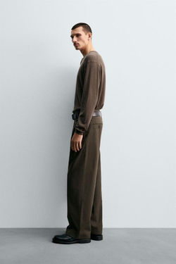 ZARA СВИТЕР ИЗ ХЛОПКА И КАШЕМИРА С ПУГОВИЦАМИ НА ГОРЛОВИНЕ, ШОКОЛАДНЫЙ