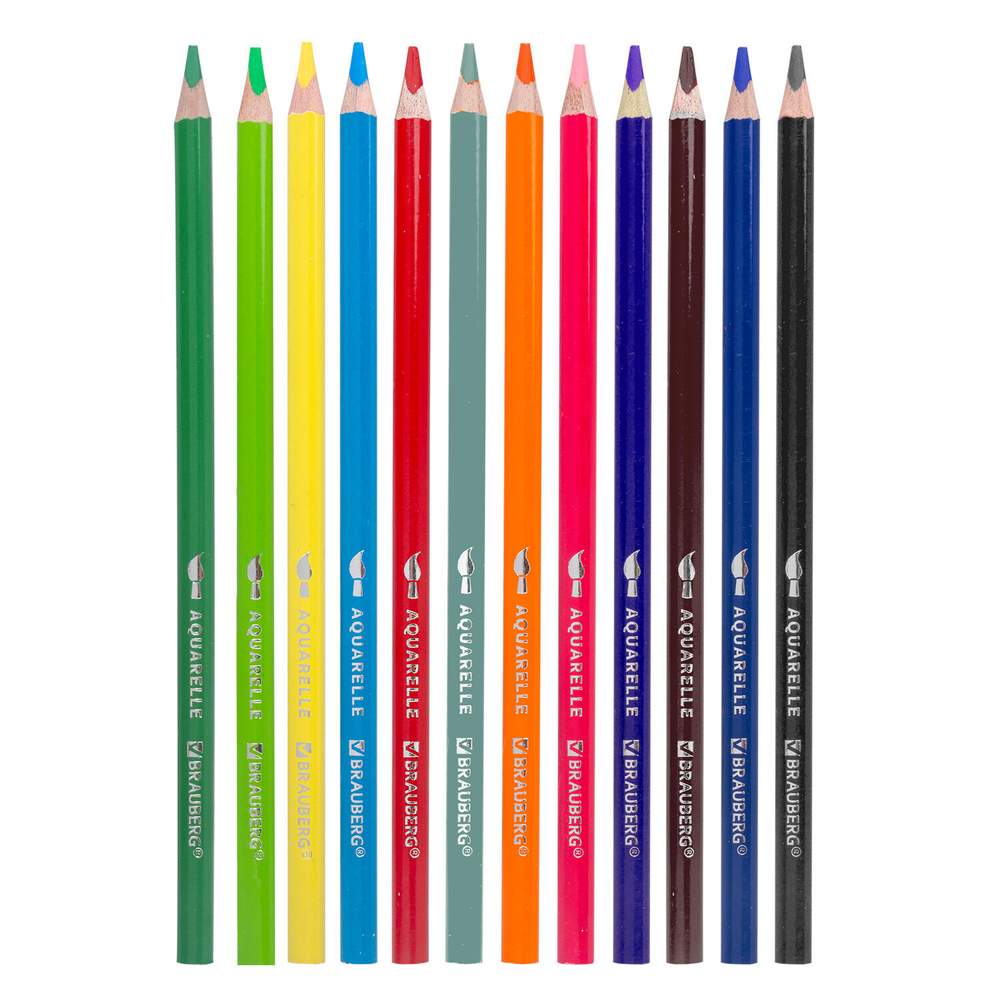 Карандаши цветные акварельные BRAUBERG PREMIUM AQUARELLE, 12 цветов, грифель 4 мм, 181671