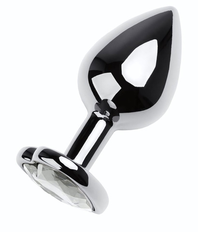 Серебристая анальная пробка с прозрачным кристаллом-сердцем - 8 см. (Цвет: прозрачный)