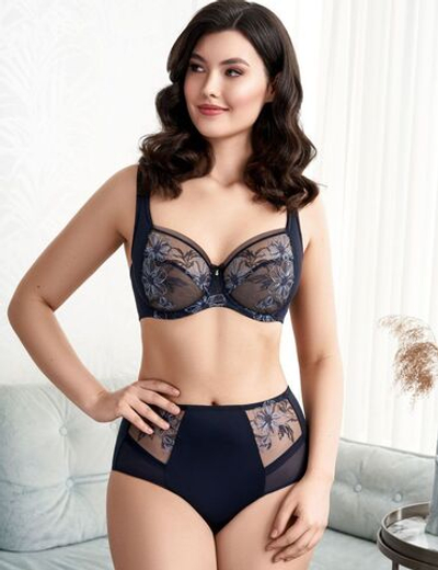 Трусы-макси с нежной цветочной вышивкой (Размер: 46) (Цвет: темно-синий)