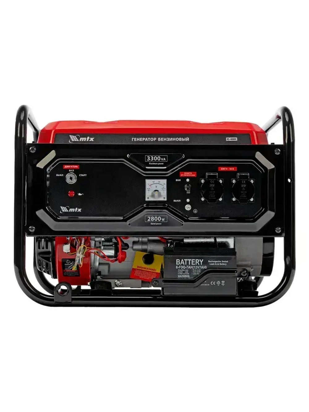 Генератор бензиновый MTX RS-4000E, 3.3 кВт мощность и 208 см3 объем двигателя, 15 л объем топливного бака, электростартер и блок AVR, 2 розетки и датчик уровня масла, 946125