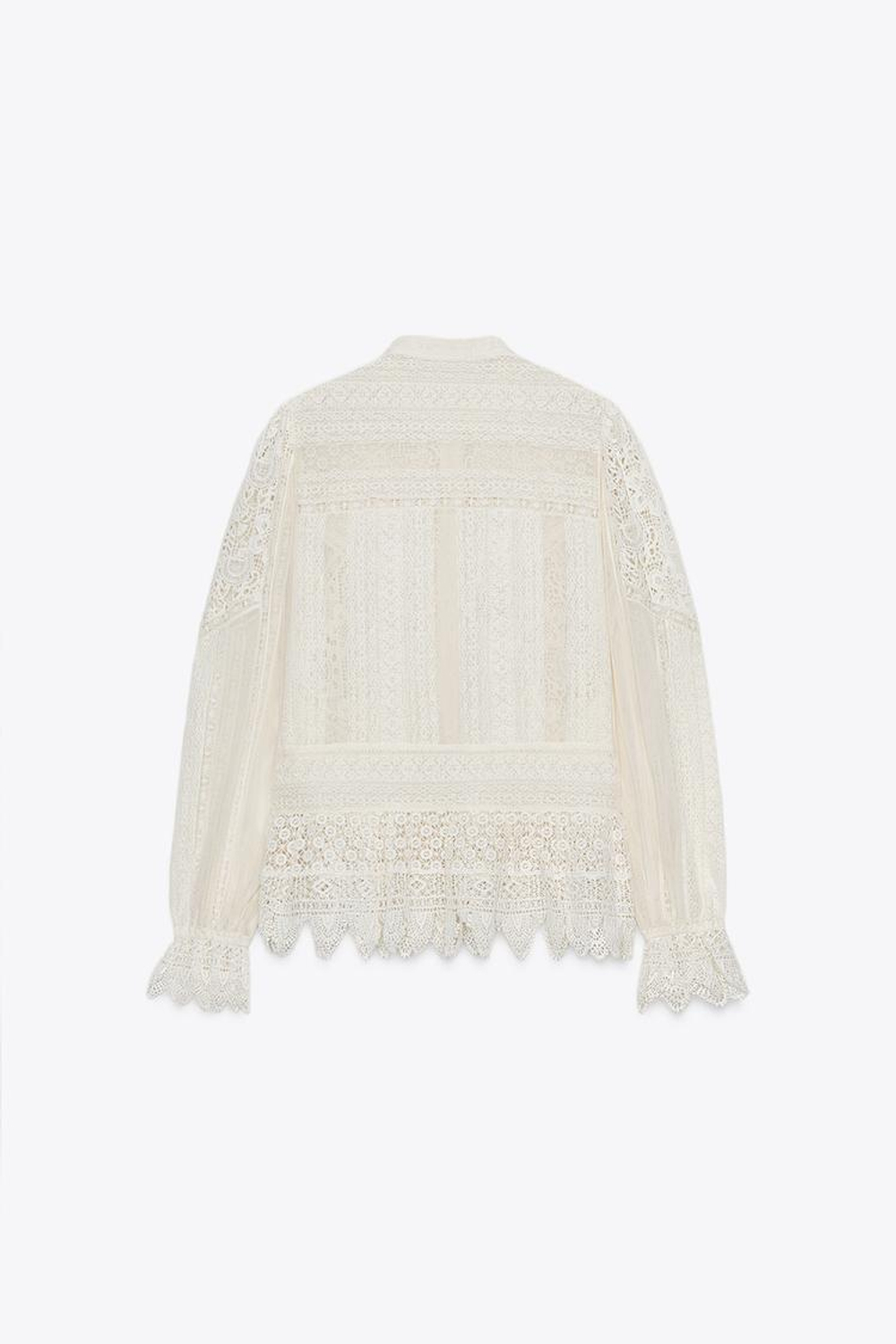 ZARA БЛУЗА С ВЫШИВКОЙ И КРУЖЕВОМ — ZW COLLECTION, ЖЕЛТОВАТО-БЕЛЫЙ