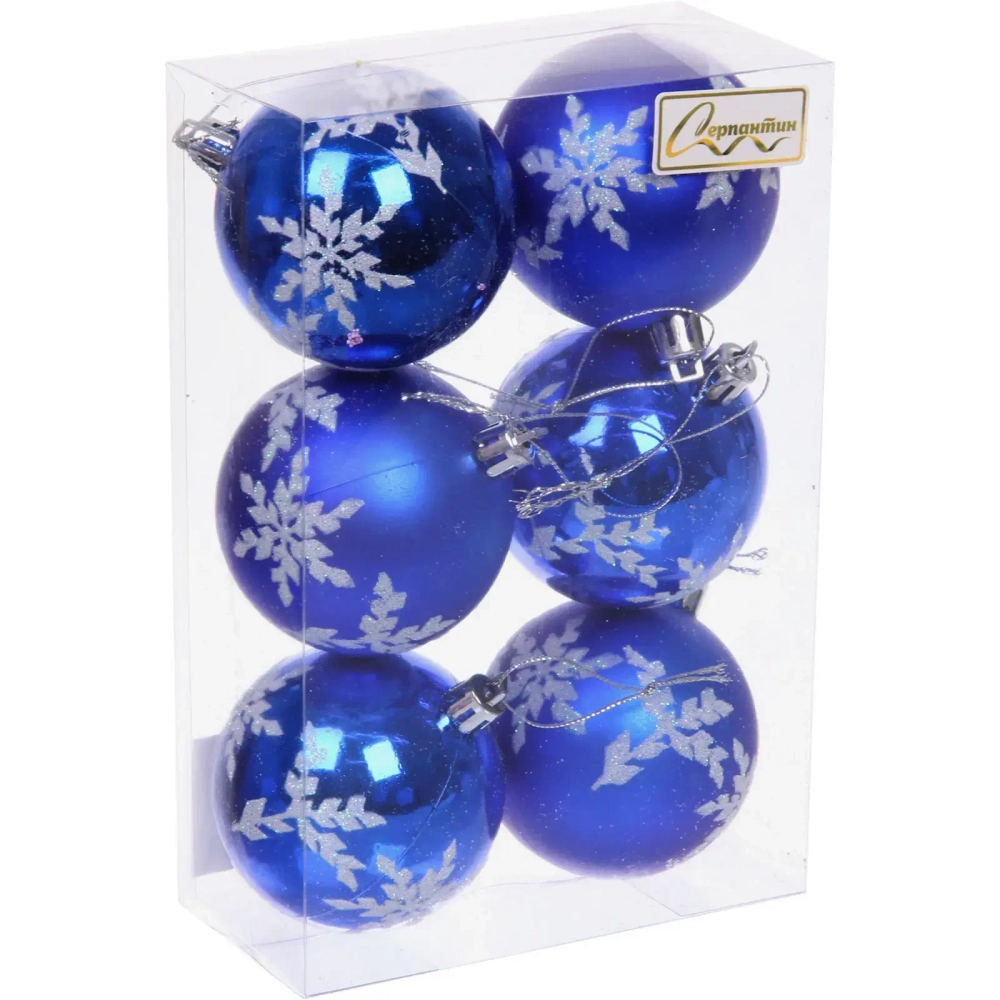 Новогодние шары «Снежный шарм» 6 см (набор 6 шт), Синий