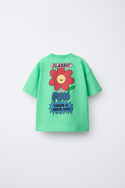 ZARA ФУТБОЛКА С ЦВЕТОЧНЫМ ПРИНТОМ, СВЕТЛО-ЗЕЛЕНЫЙ