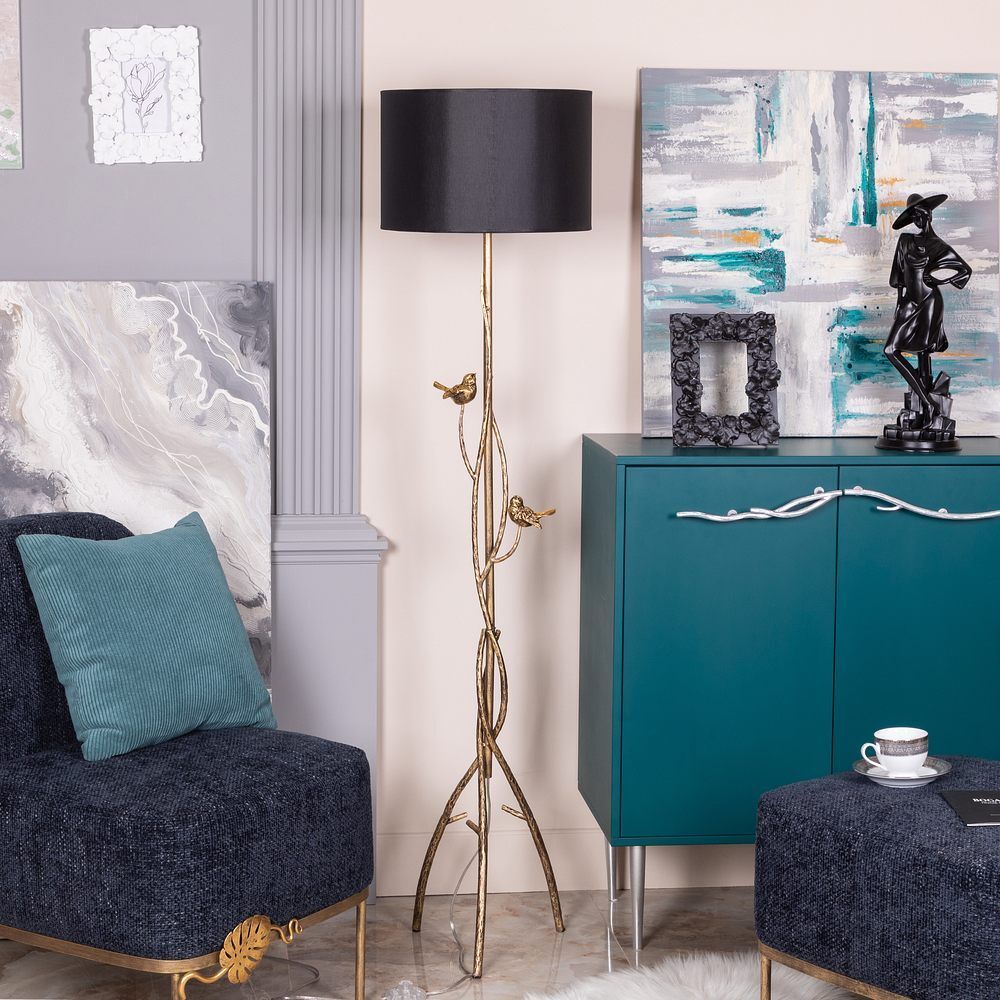 Светильник напольный торшер Терра с абажуром Винтаж-2 Черный