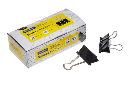 Зажим для бумаг металлический 32мм черный 12шт/уп Office Space