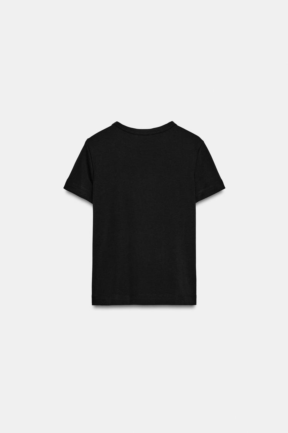 ZARA ФУТБОЛКА INTERLOCK С КОРОТКИМИ РУКАВАМИ, ЧЕРНЫЙ