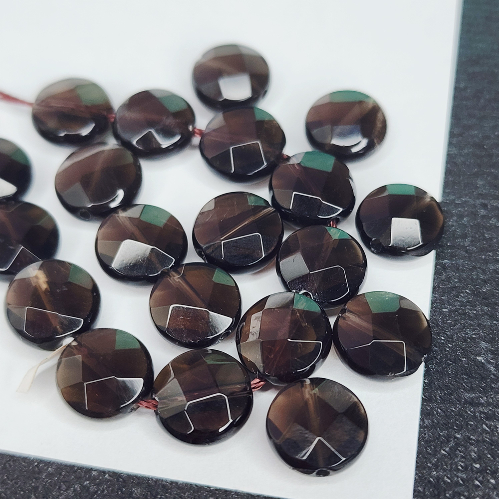 Дымчатый кварц (раухтопаз), монетка огранка, 10мм, штучно