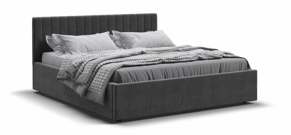 Ронда Кровать+ПМ 160 Велюр Монолит серая