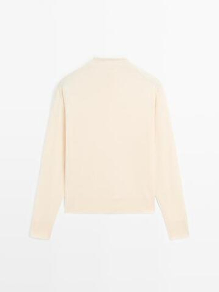 Massimo Dutti Вязаный кардиган с воротником-стойкой, ванильный