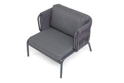 "Ронда" кресло плетеное из роупа, каркас алюминий темно-серый (RAL7024) муар, роуп серый 40 мм tex, ткань темно-серая 027