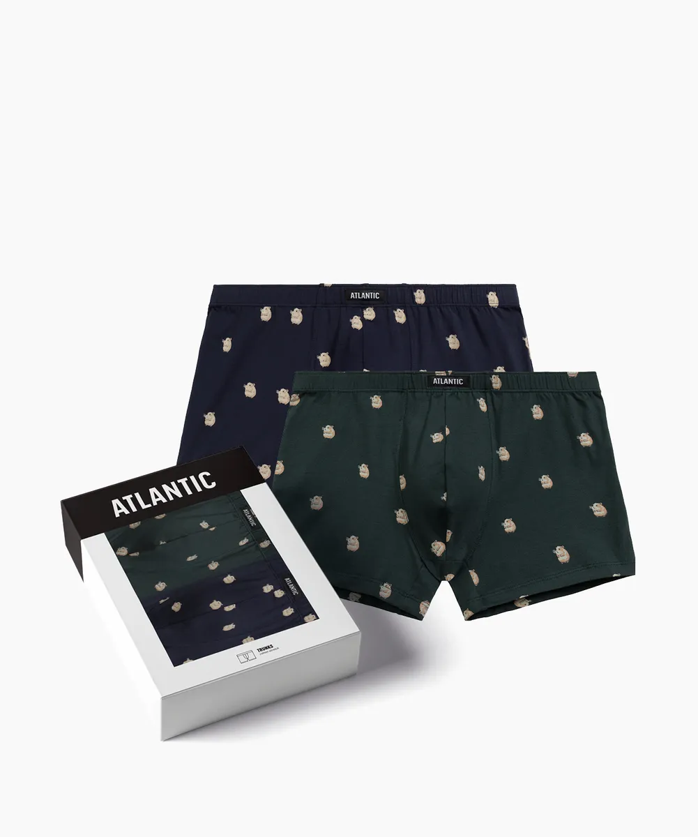 Мужские трусы шорты Atlantic, набор из 2 шт., хлопок, темно-синие + изумрудные, 2MHH-001