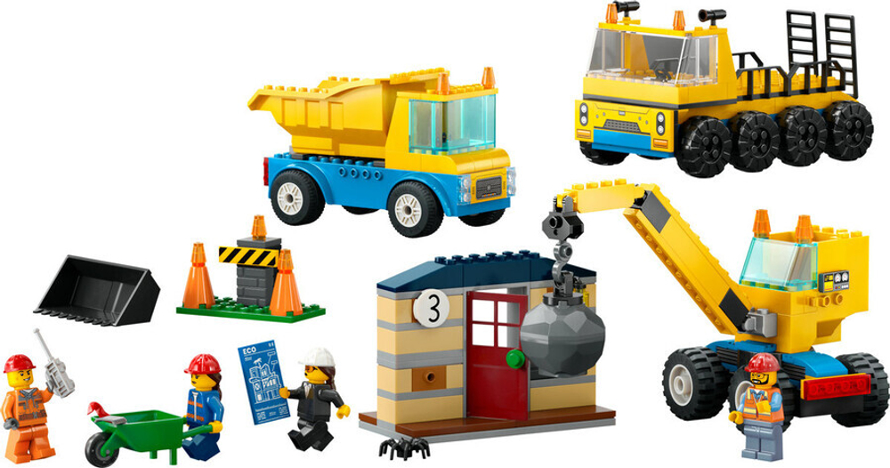 Конструктор LEGO City 60391 Строительные машины и кран с шаром для сноса