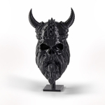 Бородатый череп с рогами, фигурка для декора интерьера, арт-объект, коллекционный предмет, 3D печать, черный 16 см.