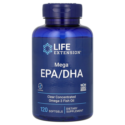 Life Extension, Mega EPA/DHA, ЭПК и ДГК, 120 капсул (1000 мг в 1 капсуле)