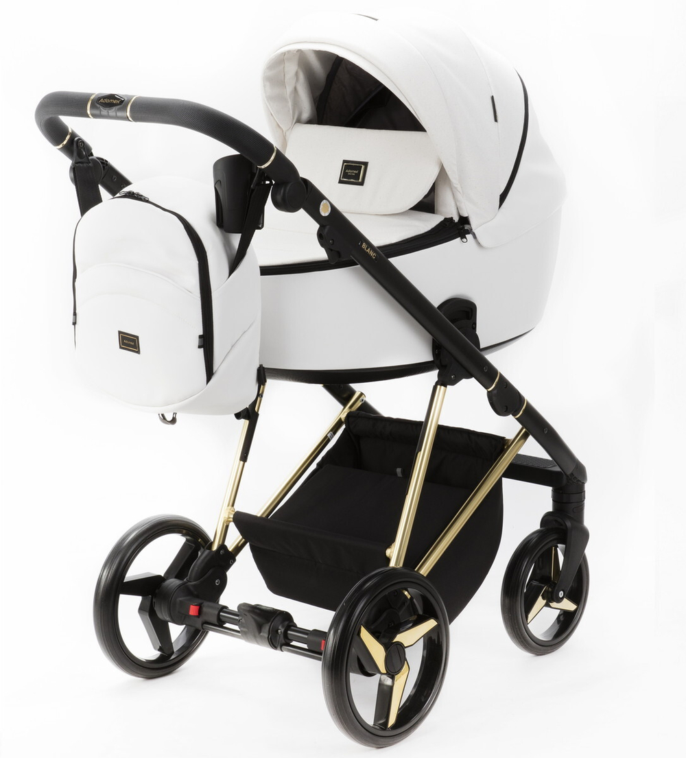 Детская коляска Adamex Blanc Special Edition 3 в 1 BL-PS782 (БЕЛ.В БЛЕСТКУ+БЕЛ.КОЖА+ЗОЛОТО РАМА)