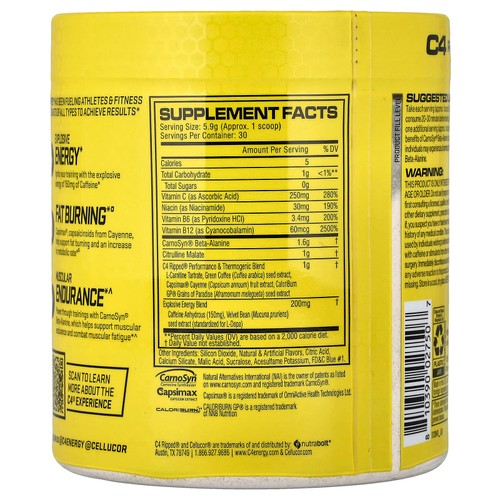 C4 / Cellucor, C4 Ripped®, предтренировочный комплекс, со вкусом голубой малины, 177 г (6,2 унции)