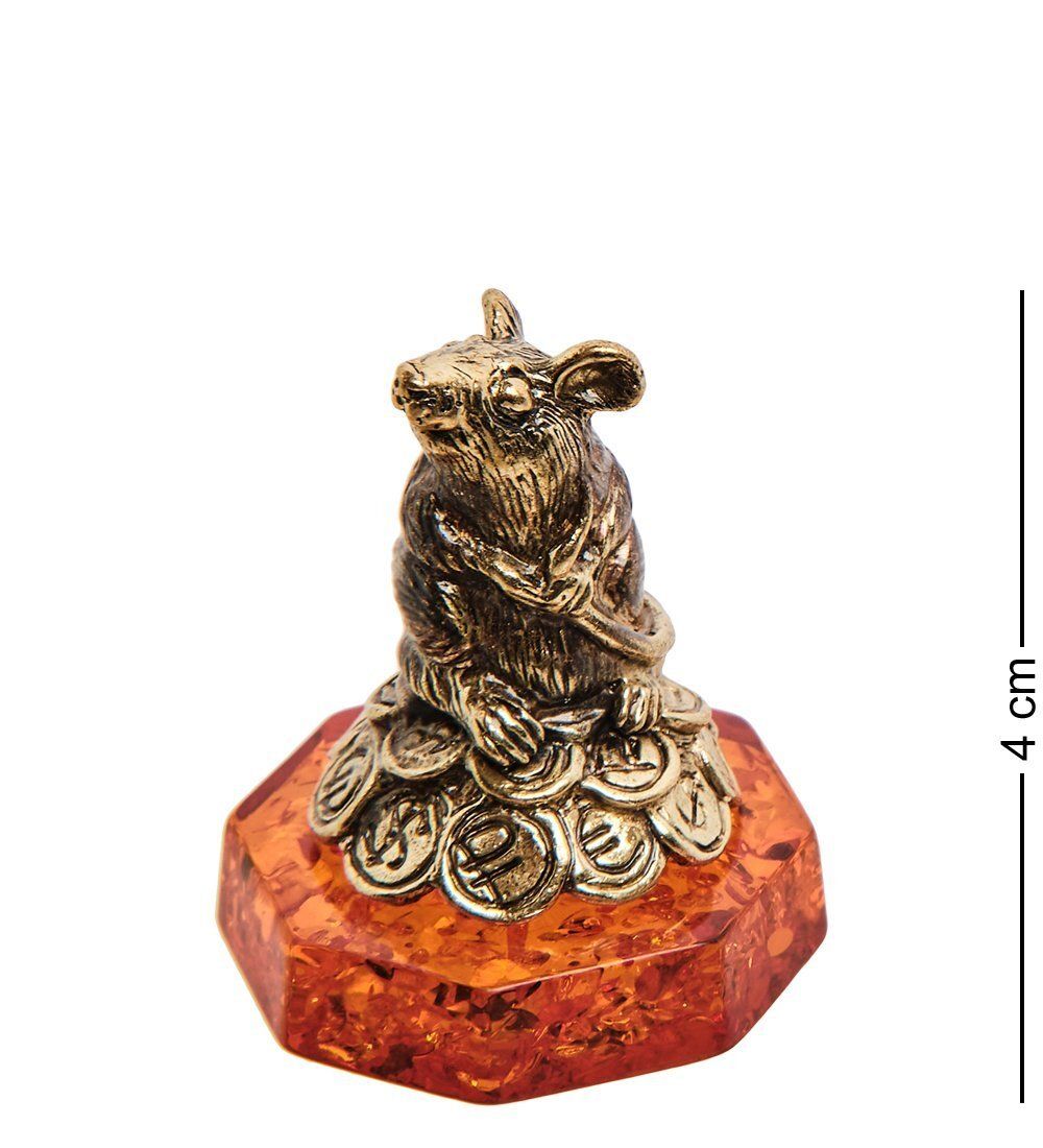 Народные промыслы AM- 462 Фигурка «Мышь денежная на монетах» (латунь, янтарь)