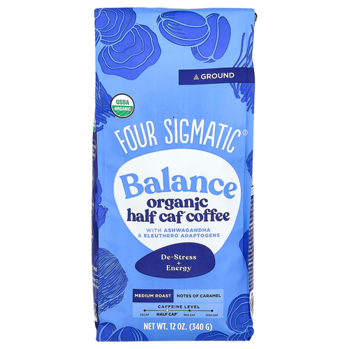 Four Sigmatic, Balance, органический кофе наполовину с адаптогенами ашваганды и элеутерококка, молотый, средней обжарки, 340 г (12 унций)