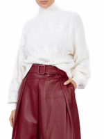 Женская кожаная юбка бордовая с поясом