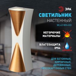 Декоративная подсветка ЭРА WL43 WH+GD светодиодная 6Вт 3500К белый/золото IP54 для интерьера, фасадов зданий