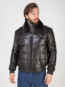 Куртка пуховик из натуральной кожи короткая