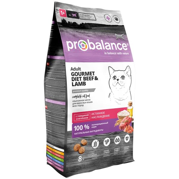 Уценка! Повр.упак. / Сухой корм ProBalance Gourmet Diet для взрослых кошек с говядиной и ягненком