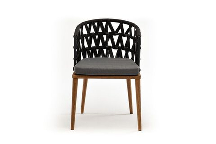 "Диего" стул плетеный из роупа, основание дуб, каркас из стали темно-серый (RAL7024) муар, роуп темно-серый круглый, ткань серая
