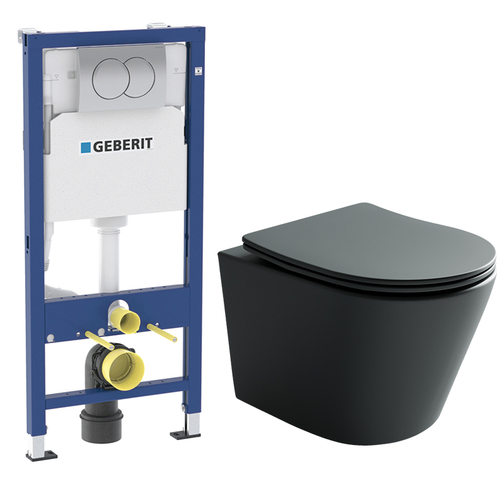 Комплект подвесной безободковый унитаз Ceramica Nova Balearica CN6000MDH темный антрацит матовый с сиденьем микролифт + инсталляция Geberit Delta 458.149.21.1 с кнопкой, хром глянцевый