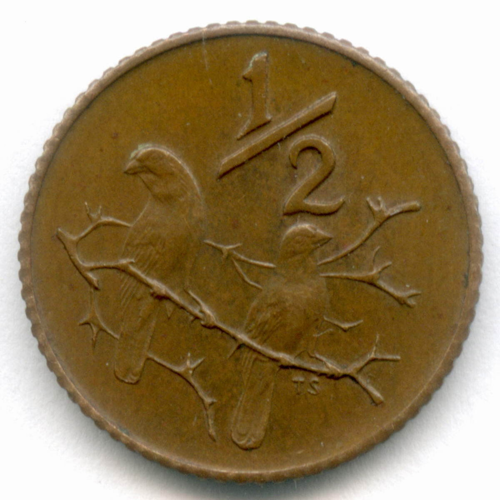 1/2 цента 1970 год. Южная Африка (ЮАР). Бронза, диаметр 16.3 мм XF-AU