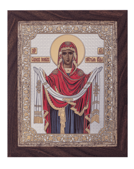 Покрова, икона прямоугольная с рамкой, красное дерево, эмаль 150х190