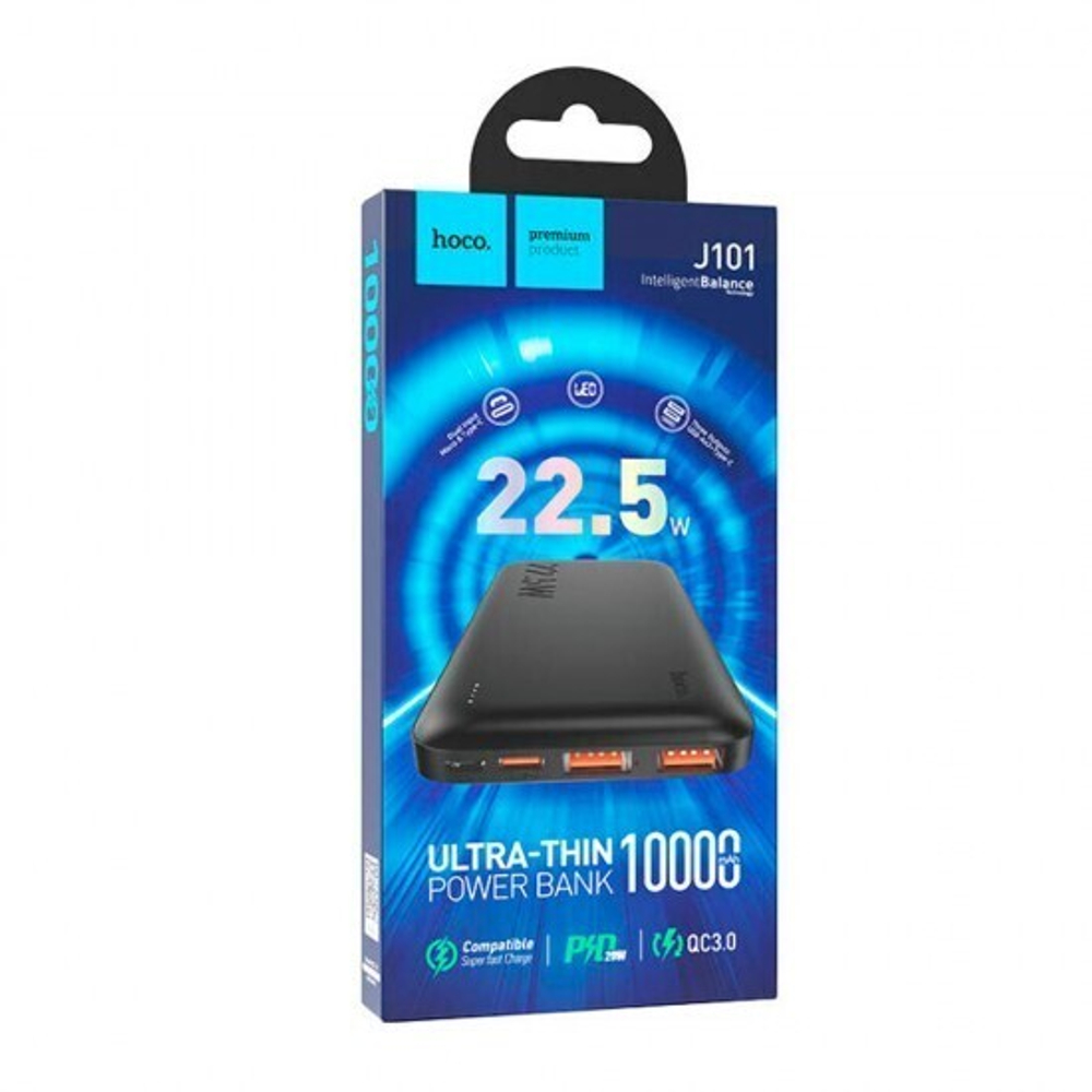 Внешний аккумулятор Power Bank 10000 mAh J101, 013323 Чёрный