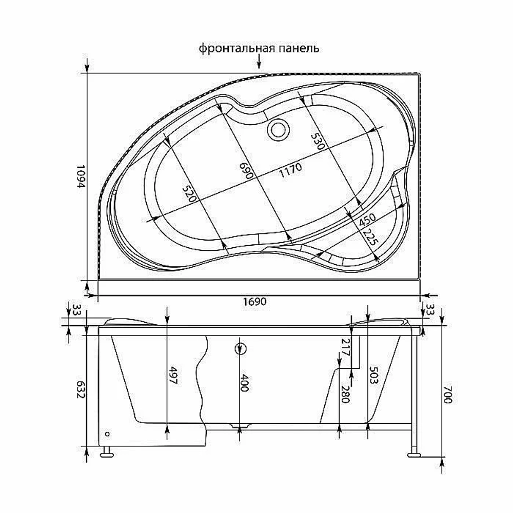Ванна акриловая Aquanet Capri 170х110 с к/с