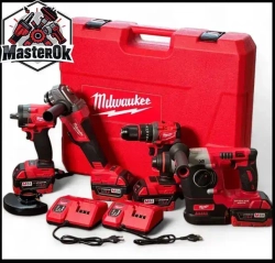 Набор аккумуляторного электроинструмента инструмента Milwaukee 4в1 с 4 АКБ Шуруповерт Болгарка Перфоратор Гайковерт 21V