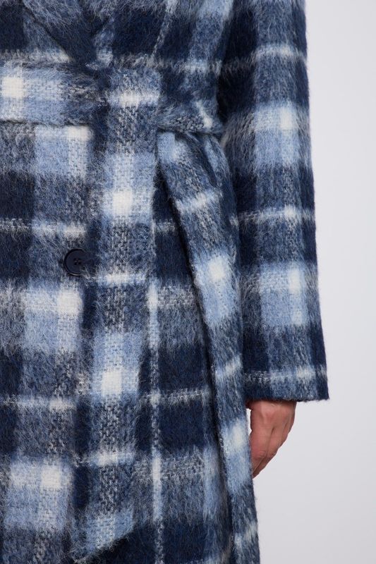Пальто однобортное в клетку, синий